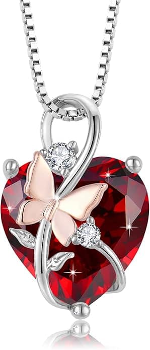 Butterfly Heart Necklaces for Women, 925 Sterling Silver 5A Cubic Zirconia Birthstone Pendant Butterfly Heart Necklaces for Women, 925 Sterling Silver 5A Cubic Zirconia Birthstone Pendant